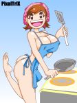 apron ass big_ass big_breasts breasts cleavage cooking_mama female mama_(cooking_mama) milf naked_apron nintendo pixaltrix solo