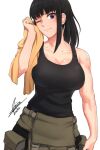 1girl biceps big_breasts black_hair clothing fire_force maki_oze muscular_female purple_eyes