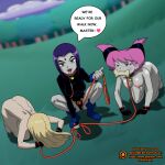 2022 3girls all_fours angry angry_face artist_name belt blonde_hair bone bone_gag boots breasts cameltoe clothed clothed_female collar collar_only collar_tag comic daloknight daylow dc_comics dialogue english english_text face_down_ass_up feet female female_only femsub gloves gloves_only grey_body hanging_breasts heart jewel jewel_on_forehead jinx leash leash_and_collar leotard master multiple_subs nipples nude nude_female outside patreon patreon_logo patreon_url patreon_username petplay pink_eyes pink_hair purple_eyes purple_hair rachel_roth raven_(dc) speech_bubble squatting tara_markov teen_titans teen_titans_(television_series) terra text toes tongue tongue_out warner_brothers web_address year