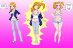 big_breasts bimbofication breast_expansion breasts empty_eyes female hypnotic_accessory kobi94_(artist) mind_control orange_hair original_character pink_eyes solo speech_bubble text transformation