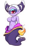 1girl big_breasts blush breasts cute cyclops fuumin_(yo-kai_watch) ghost insomni looking_at_viewer monster nipples nollety pointed_ears purple_skin red_eyes shiny shiny_skin smile solo topless white_background white_hair yo-kai_watch