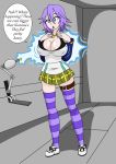 big_breasts blue_eyes breast_expansion breasts cleavage comic kobi94_(artist) lollipop mizore_shirayuki purple_hair raygun rosario_to_vampire speech_bubble text transformation