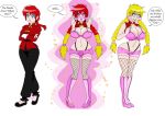 before_and_after big_breasts bimbofication blue_eyes brain_drain breast_expansion breasts cleavage empty_eyes female kobi94_(artist) mind_control pink_eyes ranma-chan ranma_1/2 ranma_saotome red_hair solo speech_bubble text thong transformation yellow_hair