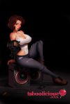 1_female 1_girl beautiful big_breasts breasts brown_hair cleavage female female_only human human_only insanely_hot looking_at_viewer milf sitting solo speaker taboolicious vanessa white-devil_(artist)