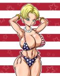 american_flag_bikini android_18 big_breasts bikini blonde_hair blue_eyes bracelet dragon_ball dragon_ball_gt dragon_ball_z earrings jewelry milf necklace short_hair superspacewarrior thick_thighs watch