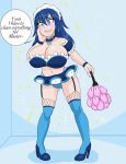 big_breasts bimbofication blue_eyes blue_hair breasts cleavage female fire_emblem fire_emblem:_kakusei fire_emblem_awakening happy_trance kobi94_(artist) lucina maid maid_uniform mind_control nintendo smile solo speech_bubble text