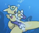 1girl air_bubble air_bubbles anthro ass bandai_namco big_breasts black_sclera blue_eyes breasts bubble bubbles claws digimon digimon_(species) female female_only fingering fingering_self furry holding_breast legs_apart legs_spread nude pussy pussy_juice renamon solo spread_legs squeezing_breast swimming swimming_goggles tail thighs underwater water white_fur yellow_fur yin_yang zxtomatofan
