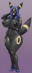 1girl big_ass big_breasts bimbo_lips bimbofication black_skin blue_hair cute long_ears long_hair milf plankboy platform_shoes seductive sexy shy tail thick_ass thick_legs umbreon