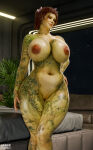 1girl batman_(series) bhigbhee big_breasts bubble_butt cleavage dc dc_comics green_eyes horny inviting_to_sex looking_at_viewer naked_female nude nude_female poison_ivy pose red_hair shaved_pussy standing teasing thick_thighs