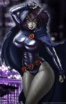 big_breasts breasts dc_comics dcau forehead_jewel glowing_eyes goth purple_eyes rain raven_(dc) teen_titans wilko