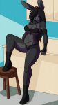1girl angel_loveridge big_ass big_breasts bikini black_bikini black_hair black_skin bunny cainesart chalodillo cute gloves long_ears long_hair platform_shoes posing rabbit seductive sexy