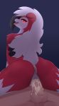 1girl 2017 anthro anus ass balls bodily_fluids canid canine cowgirl_position cum cum_in_pussy cum_inside duo erection female_on_top genital_fluids genitals human human_on_anthro interspecies looking_back lycanroc male male/female male_on_bottom mammal midnight_lycanroc nintendo nude on_bottom on_top penis pinkcappachino pokémon pokémon_(species) poképhilia red_eyes saliva sex sharp_teeth solo_focus straddling teeth tongue tongue_out vaginal video_games