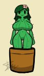 1girl anthro big_breasts blush breasts cactus colored fanart flower_in_hair green_hair horny huge_breasts looking_at_viewer nipples niyarts sexy sexy_body sexy_breasts smile sona_(niyarts) twitter younger_female