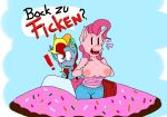  1girl 2016 anthro blush breasts duo earth_pony equine feathered_wings feathers friendship_is_magic furry german_text hair high_res horse mammal multicolored_hair my_little_pony nipples pegasus piercing pink_hair pinkie_pie pony rainbow_dash rainbow_hair text translated wings xxtheoneguyxx 