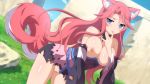  16:9_aspect_ratio 1girl 1girl 1girl animal_ears areola bare_shoulders big_breasts blue_eyes blue_sky blush breasts cleavage cloud finger_licking finger_to_mouth game_cg grass high_resolution kimono licking long_hair looking_at_viewer nipples no_bra nopan outside pink_hair pussy sakura_dungeon sash shiny shiny_skin sky standing tail tongue torn_clothes uncensored very_high_resolution wafuku wanaca wide_sleeves winged_cloud yukata 