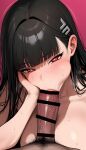  1boy 1girl ai_generated black_hair blue_archive blush dark-skinned_male dark_skin fellatio fellatio_face hand_on_own_face heart huge_cock huge_penis light-skinned_female light_skin long_hair looking_at_viewer naughty naughty_face nikumist open_mouth oral oral_sex penis pov red_eyes rio_(blue_archive) rio_tsukatsuki_(blue_archive) saliva steam steamy_breath sweat sweatdrop sweating 