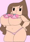  1girl aliya_(aliyal007) aliyal007 alternate_version_available areola areola_slip big_areola big_breasts big_nipples bikini black_eyes bow bowtie bra breasts brown_hair cassettedream clothing curvaceous dream-cassette female hand_on_own_hip hoshime huge_breasts jitome light-skinned_female light_skin long_hair looking_at_viewer micro_bikini panties pink_bikini pink_bra pink_panties plump simple_background smile swimsuit thick_thighs thighs thong underwear very_long_hair 