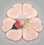  1girl 3_girls arusen ass ass_bigger_than_head ass_bigger_than_torso ass_to_ass blonde_hair blush cat_ears closed_eyes fat_ass french_kiss from_above gigantic_ass gluteal_fold grey_background grey_hair huge_ass hyper hyper_ass long_hair massive_ass mythra_(xenoblade) nia_(xenoblade) pyra pyra_(xenoblade) red_hair short_hair simple_background thick_ass xenoblade_(series) yuri 