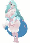 1girl asementor big_ass big_breasts bikini blue_hair cute long_hair pearl_necklace pearls posing primarina seductive sexy smile star swimsuit tail thick_ass thick_legs