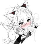 1boy 1girl azur_lane black_and_white blush clothed clothed_female clothed_female_nude_male cum_in_mouth dog_ears dog_girl fellatio fingerless_gloves gloves hair_accessory hair_ornament maya_(azur_lane) naked naked_male ninja_girl nude nude_male oral oral_sex penis_in_mouth red_blush scarf ship_girl testicle