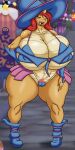 1girl big_ass big_breasts bikini cute dark_magician_girl_(cosplay) deadpliss dragonite horn long_hair micro_bikini milf orange_skin platform_boots platform_shoes posing pubic_hair red_hair red_pubic_hair seductive seductive_smile sexy thick thick_ass thick_legs witch witch_hat