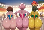 3_girls ai_generated ass big_ass big_breasts breasts gigantic_ass huge_ass huge_breasts kalagod mina_ashido my_hero_academia ochako_uraraka shounen_jump tsuyu_asui