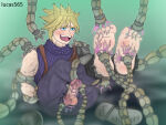 1boy arms_behind_back barefoot blonde_hair cloud_strife final_fantasy final_fantasy_vii helpless helpless_hero human lucas565 male_feet male_focus male_human restrained ripped_clothing shoes_removed solo_male spiky_hair tickling tickling_feet tickling_machine tickling_penis yaoi
