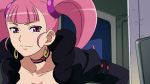 1boy 1girl amara_(captain_earth) anime babe big_breasts blue_hair breasts captain_earth choker cleavage couple earrings gif jewelry long_hair looking_at_viewer moco_(captain_earth) pink_hair purple_eyes short_hair smile striped talking twin_tails yellow_eyes