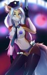 1girl 1girl 2016 anthro canine clothed clothing fensu-san furry gloves hair hat legwear long_hair mammal money neck_tie skimpy smile stockings thong wolf