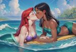  2_girls alternate_costume aqua_bikini aqua_swimsuit bare_arms bare_legs bare_shoulders beach bikini black_hair blush bopitphy breasts cleavage closed_eyes cloud collarbone company_connection couple crossover dark-skinned_female dark_skin day disney disney_princess duo female/female female_only interracial interracial_couple interracial_yuri kissing legs lilo_and_stitch lips lipstick long_hair love lying lying_on_stomach makeup medium_breasts mermaid midriff multiple_girls mutual_yuri nani_pelekai neck ocean on_stomach outside palm_tree pink_lipstick princess princess_ariel purple_bikini red_hair red_lipstick romantic romantic_couple round_nose shell shell_bikini sky straight_hair strapless strapless_bikini strapless_swimsuit striped striped_bikini striped_swimsuit surfboard surfing swimsuit teen teenage_girl the_little_mermaid the_little_mermaid_(1989_film) thick_eyebrows thick_lips thighs tree water waves wet wet_body yuri 