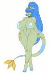 1girl big_ass big_breasts bikini blue_hair cute flygon glasses gold_jewelry green_skin horns long_hair luchodraws necklace piercings ponytail posing seductive sexy tail thick_ass thick_legs wiitenuant