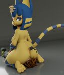 3d amanda_sparkle animal_crossing ankh ankha_(animal_crossing) big_ass big_breasts blue_hair cat cat_ears cat_girl cat_tail egyptian egyptian_clothes egyptian_eyeliner egyptian_female furry_female grey_background humanized kingdom_hearts kingdom_hearts_ii looking_at_partner looking_back lying_on_floor makeup nude nude_female paws short_hair simple_background sitting_on_face sora_(kingdom_hearts) tail tattoo tattoo_on_butt yellow_fur yellow_skin