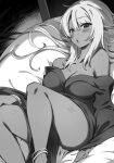 a_rank_party_o_ridatsu_shita_ore_wa_moto_oshiego-tachi_to_meikyuu_shinbu_o_mezasu bed big_breasts breasts dark_elf elf elf_female high_resolution i_left_my_a-rank_party_to_help_my_former_students_reach_the_dungeon_depths light_novel long_hair looking_at_viewer monochrome novel_illustration official_art on_bed silk_amberwood super_zombie