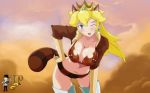  big_breasts breasts cleavage h2p_(artist) nintendo princess_peach super_mario_bros. tanooki_suit tease 