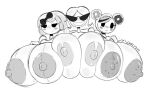  2019 3girls artist_signature big_breasts bitty_buttons blush bow bow_in_hair breast_squeeze breasts bust_portrait crumbs_sugar_cookie disney doll donut donutella_(tokidoki) eyelashes female female_only hair_ornament hairbow half-closed_eyes huge_breasts hyper_breasts knick_knack lalaloopsy mga_entertainment multiple_females multiple_girls nipples pixar plush_doll ragdoll short_hair simple_background sketch smile sunglasses sunny_miami tasteofchoklit tokidoki upper_body 