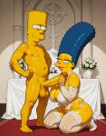  bart_simpson erect_penis handjob huge_breasts incest kneel marge_simpson massive_penis mother_&amp;_son stockings the_simpsons thighs thong 
