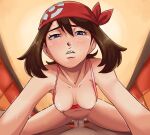  1boy 1girl breasts breasts_out cowgirl_position light-skinned_female may_(pokemon) nintendo penis pokemon pov pov_eye_contact sex tank_top 