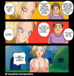  android_18 big_breasts blonde blonde_female blonde_hair blonde_hair_female comic dragon_ball dragon_ball_z imminent_sex patreon super_melons transparent_clothing 