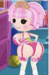  1girl ai_generated ass bent_over big_ass big_breasts bitty_buttons black_eyes blush bow breasts button_eyes clothing creamcherrypieai_(artist) doll edit eyelashes female female_only from_behind garter_belt garter_straps huge_ass huge_breasts jewel_sparkles lace-trimmed_legwear lace-trimmed_thighhighs lace_trim lalaloopsy large_breasts legwear light-skinned_female light_skin lingerie living_doll looking_back mga_entertainment pink_bra pink_hair pink_panties polka_dot polka_dot_bra polka_dot_panties ragdoll screencap short_hair solo stockings thighhighs tiara underwear underwear_only white_thighhighs yarn yarn_ball 