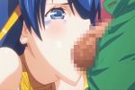  1boy 1girl blue_eyes blue_hair fellatio gif hair lia_parapara_leazas open_mouth oral rance rance_(series) rance_01 