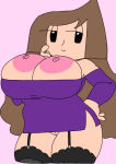 1girl aliya_(aliyal007) aliyal007 areola bare_shoulders bedroom_eyes big_areola big_breasts big_nipples black_eyes black_thighhighs breasts brown_hair cassettedream cleavage cleft_of_venus curvaceous dream-cassette dress exposed_breasts female finger_to_cheek garter_straps half-closed_eyes hand_on_own_hip hoshime huge_breasts jitome large_breasts light-skinned_female light_skin long_hair looking_at_viewer microdress nipples off_shoulder purple_dress pussy short_dress simple_background smile solo thick_thighs thighhighs thighs very_long_hair 