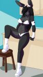 1girl angel_loveridge big_ass big_breasts bikini black_hair black_skin bunny cainesart chalodillo cute gloves long_ears long_hair nurse platform_shoes posing rabbit seductive sexy white_bikini