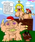  1boy 1boy1girl 1girls belly_bulge bigger_female breasts breasts_out brown_hair goomba hairy_balls homunculus italian mario mario_(series) mike_d_(author) nintendo penis penis penis princess_peach public_exposure public_sex sex small_italian_man smaller_male surrealcock unseen_penis yellow_hair 