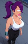 ass crop_top futurama huge_breasts leggings thighs turanga_leela 