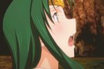  1boy 1girl circlet gif gif green_eyes green_hair long_hair maris_amaryllis rance rance_(series) rance_01 