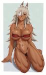 1girl big_ass big_breasts bikini brown_skin cute feline ghislaine_dedoldia lingerie long_ears long_hair mangho muscular_female muscular_legs posing seductive sexy smile white_hair