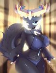  1girl anthro anthrofied antlers blue_eyes breasts clothing fur horn legendary_pokemon mammal nintendo pok&eacute;mon_(species) pokemon pokemon_species skwidbone underwear video_games xerneas 