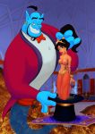 1_girl 1girl aladdin_(series) black_hair bondage breasts brunette cabroon_(artist) dangergirlfan disney female female_human genie_(aladdin) indoors long_black_hair long_hair looking_at_viewer mostly_nude no_bra no_panties princess_jasmine pussy royalty see-through_clothes tagme tied top_hat topless transparent_clothing