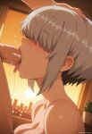 1boy 1girl ai_generated bedroom big_breasts blurry_background blush breasts city_background deepthroat fellatio grey_hair hair_over_eyes hand_on_head lewdiii oral oral_sex penis_in_mouth saliva_string short_hair sunset tongue tongue_out_blowjob uzaki-chan_wa_asobitai! uzaki_yanagi