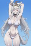  1girl abs ai_generated armpits bikini blush grey_hair grin happy happy_female horse horse_ears horse_girl horse_tail light-skinned_female light_skin looking_at_viewer oguri_cap_(umamusume) one_eye_closed silver_hair smile smirk stretching swimsuit thick_thighs thighs truck-kun_art umamusume umamusume_pretty_derby 